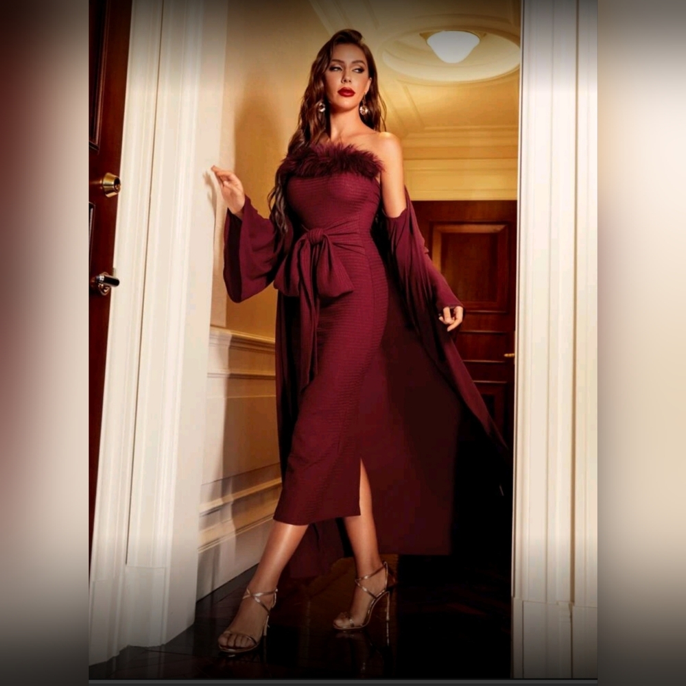Elegant Burgundy Off-Shoulder Dress